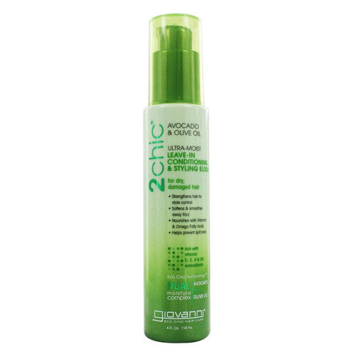 Giovanni 2Chic Avocado and Olive Oil Ultra Moist Leave In Conditioning and Styling Elixir, 4 Oz
